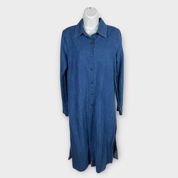 Live 4 Truth Denim Jean Long Sleeve Flyaway Side Duster Blouse Dress Top Tunic - Picture 1 of 9